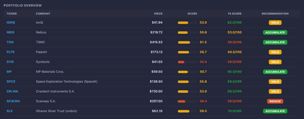 Portfolio Overview Matrix